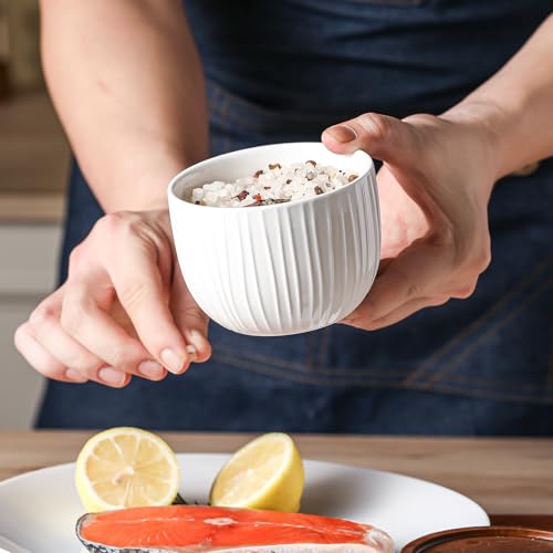 Adewnest Ceramic Salt and Pepper Bowls: 10 oz Stackable Spice Cellar with Wooden Lid - Stacked Seasoning Storage Containers for Kitchen Countertop - White, Set of 2 by Adewnest - Image 5