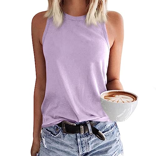 Damen Tank Top Sommer Ärmellose T Shirt Baumwolle Oberteile Elegant Schulterfrei Lockere Lässige Sport Bluse Rundhals Basic Einfarbiges Tanktop Träger-Tops für Frauen Teenager Mädchen
