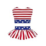 Fitwarm 4th of July Dog Dress for Small Dogs Girl, 2 Piece Patriotic Dog Clothes with Crop Top and Skirt, Summer Pet Cat Outfit, Red White and Blue, XS