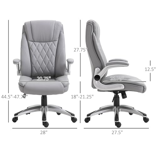 Vinsetto High Back 360° Swivel Ergonomic Home Office Chair with Flip Up Arms, Faux Leather Computer Desk Rocking Chair, Grey