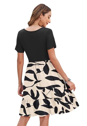 Image of AUSELILY Womens Summer Dresses 2025 Casual Short Sleeve Dress Square Neck A-Line Ruffle Sundress with Pockets