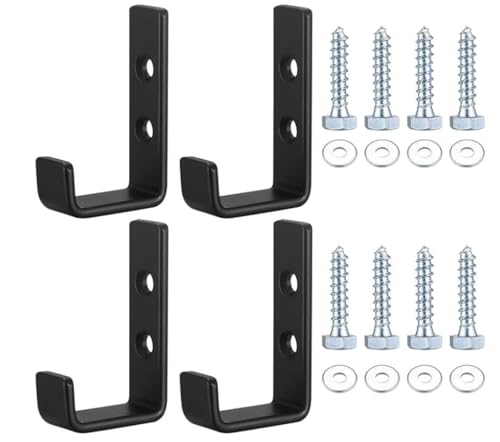Qeapug 4Stk schwerlast Wandhaken, J Form Garage Haken, Schwarz Universalhaken zum Schrauben, Mantelhaken, Garderobenhaken Schwerlast, zum Aufhängen, Garage, Sperrige Artikel Wandhalterung