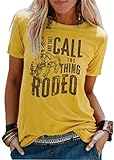 Wild Western Cowboy Steer T-Shirt for Women Vintage Cow Bull Graphic Cowboy Rodeo Shirt Tops Western Retro Shirts (Yellow M)