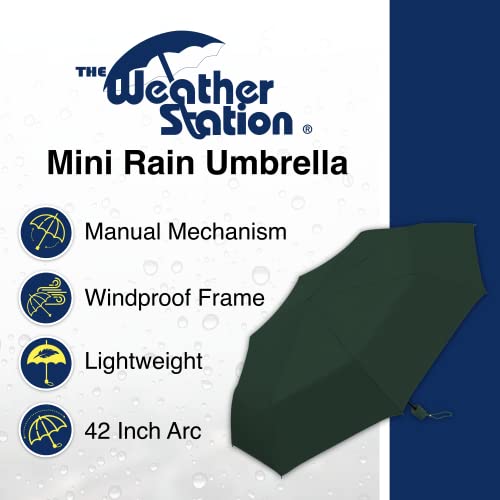 Weather Station Mini Rain Umbrella, Manual Folding Umbrella, Windproof, Lightweight And Packable For Travel, Full 42 Inch Arc, Green #TOP1