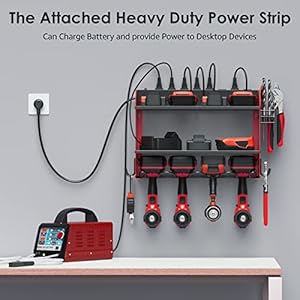 CCCEI Modular Power Tool Organizer Wall Mount with Charging Station. Garage 4 Drill Storage Shelf with Hooks, Screwdriver, Drill Bit Heavy Duty Rack, Tool Battery Holder Built in 8 Outlet Power Strip. CCCEI Modular Power Tool Organizer Wall Mount with Charging Station Garage 4 Drill Storage Shelf with Hooks Screwdriver Drill Bit Heavy Duty Rack Tool Battery Holder Built in 8 Outlet Power Strip