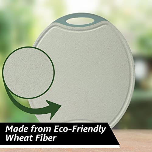 Raj Eco Wheat Straw Cutting Board - Laurel Green Non-Slip Double-Sided Kitchen Chopping Board With Juice Grooves - Meat, Vegetable Cutting Boards With Easy Grip Handles - Medium 14.57" X 12" #TOP2