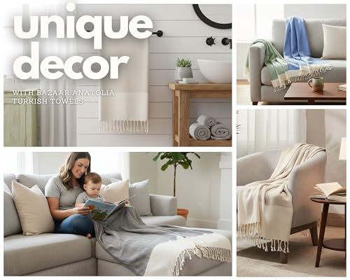 Bazaar Anatolia Herringbone Turkish Towel 100% Cotton Peshtemal Bath Towel 77x38 Thin Lightweight Travel Camping Bath Sauna Beach Gym Pool Blanket Fouta Quick Dry Towels (Blue)