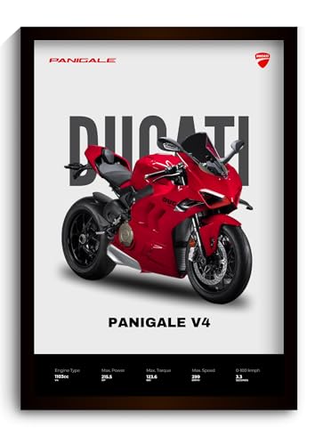 Image of Ducati Panigale Poster | Framed Ducati A4 Sized (31 x 23 cm) | Panigale V4 Bike Poster for Wall, Gift for Boys, Bike Frames | Superbike Posters for Wall, Bedroom, Hostel, Study Area, Hostel (F 046)