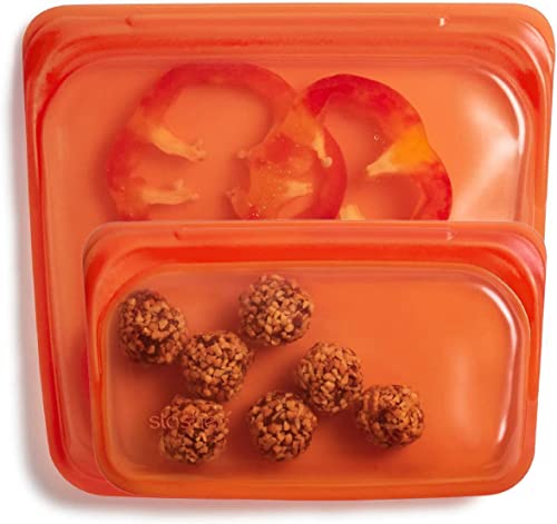 Stasher Silicone Reusable Storage Bag, Sandwich + Snack (Citrus) | Food Meal Prep Storage Container | Lunch, Travel, Makeup, Gym Bag | Freezer, Oven, Microwave, Dishwasher Safe, Leakproof #TOP12