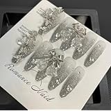 ネイルチップ 3D ロング 青 赤 ピンク 黒 人気 韓国 夏 青 春秋冬 ショート 付け爪 可愛い つけ爪 人気 3D おしゃれ 入学式 卒業式 成人式 結婚式 地雷系ラインストーンキャッツアイ 10枚入おしゃれ (596, M)