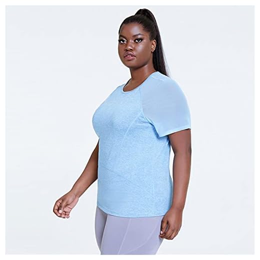 MDW WYR kvinnors yoga lös stor storlek sport kortärmad t-shirt dam träningskläder topp blå-XXL