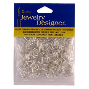1/4 In. Silver Lined Glass Bugle Beads, Silver