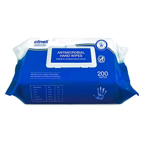 Clinell CAHW200 Antibacterial Hand Wipe Suitable for Hands and Surfaces, Pack of 200,15 x 10 x 12 centimetres Cover