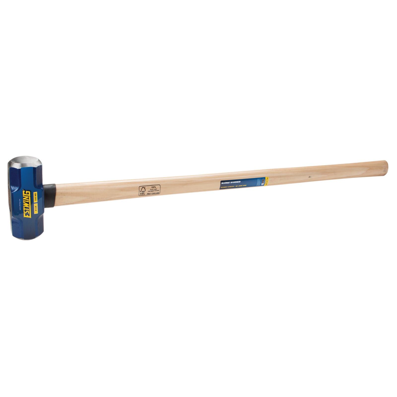 Estwing 31305 Hickory Shaft Sledge Hammer, 3.6kg/8lb, Natural Brown (Hickory), Blue (Head)