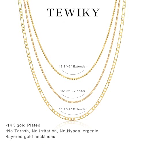 Image of Tewiky Layered Necklaces for Women 14k Gold Plated Chain Necklace Set