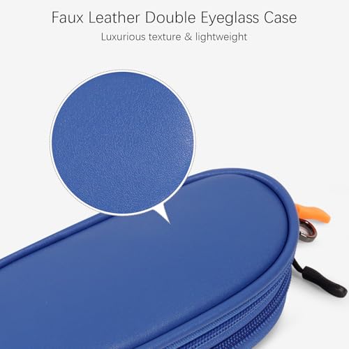 Image of Double Eyeglasses Case Soft Portable Zipper Sunglasses Pouch with Keychain Clip for Men Women