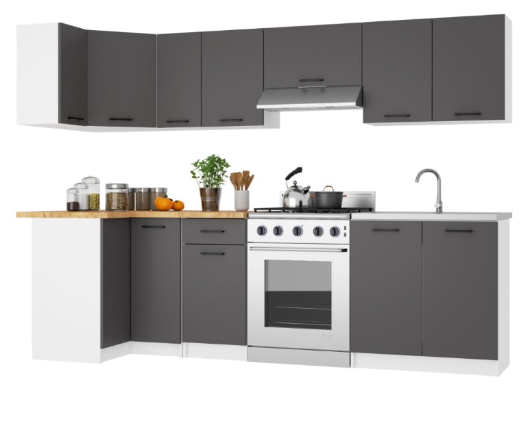 BDW - Küchenschrank Weiß/Grau - Schrank Küche mit Arbeitsplatte und Schubladen - Schrank 60 cm breit, 85 cm hoch - Küchenschränke Einzeln, Küchenmöbel Einzelteile