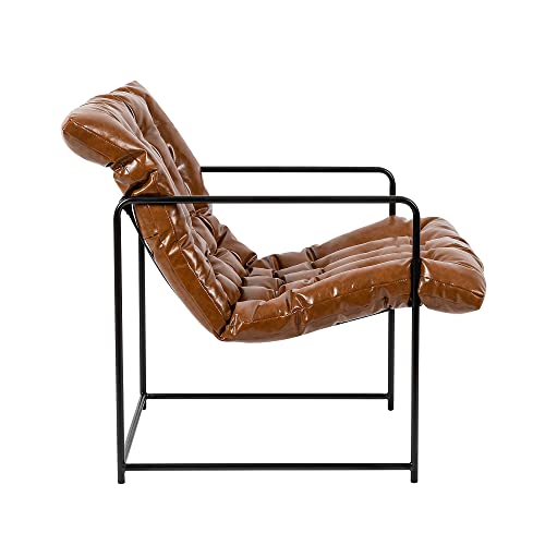 Gia Mid Century Modern Accent Chair For Living Room, Bedroom, And Office, Set Of 2, Upholstered In Brown Pu Leather With Black Metal Base #TOP5