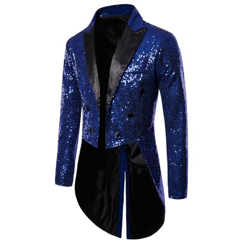 Men Long Shiny Tuxedo Suit Blazers Jackets Sequins Party Dance Bling Coats Wedding Gentleman Stage Suits