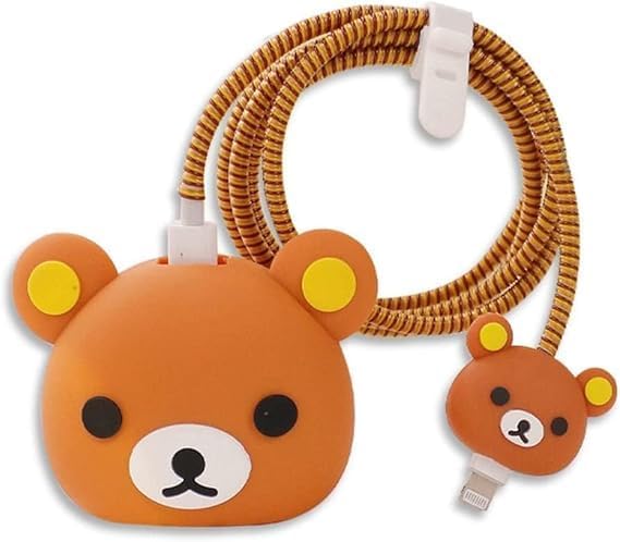 Casual Need Compatible for iPhone Charger Case Cover, Funny Cartoon Character Silicone Case for 18-20W Charger, 360° Full Protection (Brown Bear)