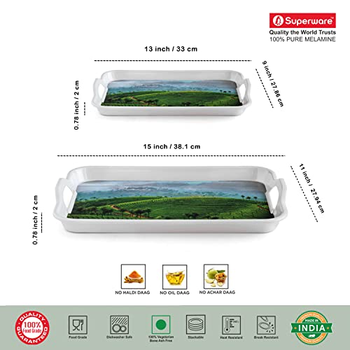 Image of SUPERWARE | Food Grade Melamine | Serving Tray Set - Handy Tray Munnar (2 nos.) | Serveware, Tableware, Stain Free, Glazed Finish