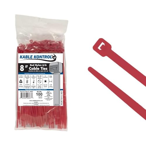 Image of 8 inch Color Cable Ties, 50 lb. Test, (100 Pack - All One Color) (Red)