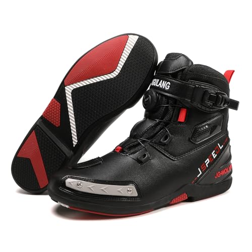 TEOKJ Motorcycle Shoes for Men and Women, Reinforced Street Riding Shoes with MOZ Closure System, Ankle Support, Anti-Slip Sole