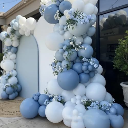 Image of Dusty Blue Balloons, 65Pcs Light Blue Balloons 12Inch Baby Blue and White Balloons for Baby Shower Gender Reveal Birthday Wedding Thick & Durable