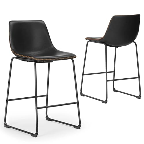 Set de 2 Butacos de Piel PU, Altura de Barra, Sillas Modernas de Comedor con Cojín Cómodo Color Negro SYBESTE Modelo SYB-110272 miniatura 1