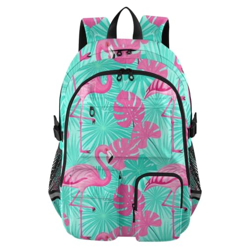 Mochila de viaje con ilustración de monstruos tropicales y hojas