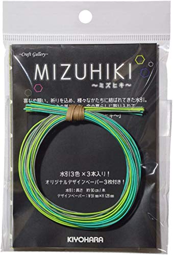 KIYOHARA Craft gallery MIZUHIKI ミズヒキ 3色 3本 アソート 約90cm/本 レシピ デザインペーパー 付き 薄墨×翡翠×黄緑 CGMA-01/02