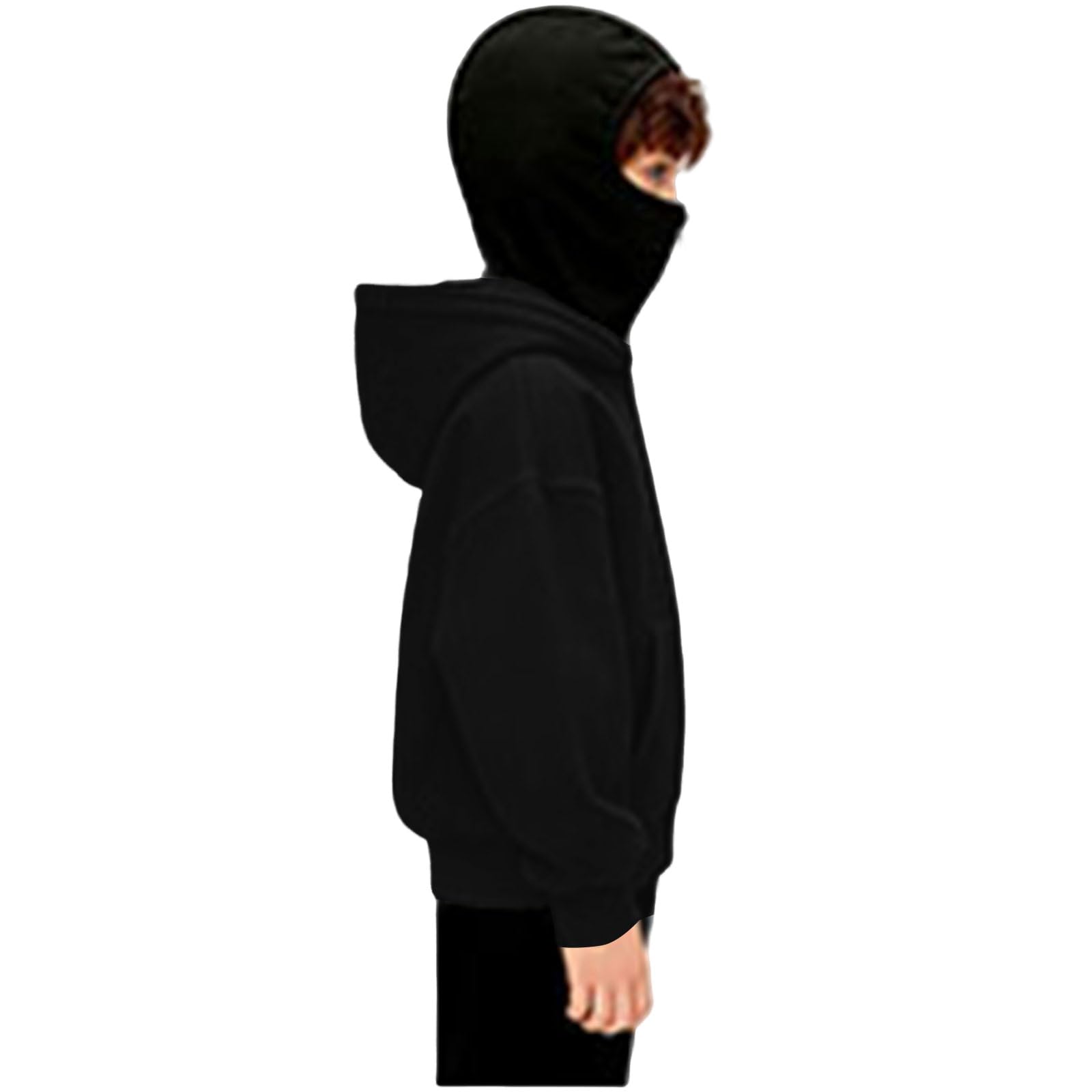 Unisex Kinder Sturmhaube Balaclava Zip Hoodie Mädchen Jungen Reißverschluss Hoodies mit Gesichtsmaske Leichte Jacke mit Durchgehendem Jacken Langarm Neuheit Athletic Sweatshirts Winddicht