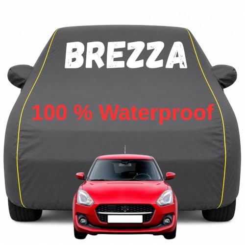 Image of Durable Full Body Waterproof Brezza Car Cover | Premium Polyester Grey Cover | Custom Fit Vehicle Protection | UV Resistant, Dustproof, Scratch Resistant, Heat & Wind Protection