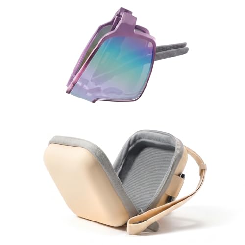 CAJOAUIS Foldable Sunglasses Folding Sports Sun Glasses for Driving Cycling TR90 Frame UV Protection for Men Women with Case (Purple Polycarbonate)