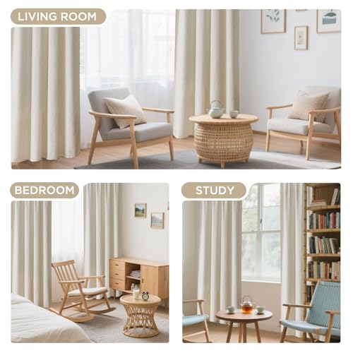 Image of Joydeco Beige Boho Curtains 90 Inch Curtains 2 Panels Set, Cream Boho Curtains for Bedroom Living Room, Super Soft Light Filtering Country Rustic Semi Sheer Farmhouse Curtains-No Tassels
