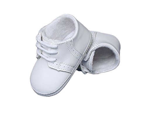 Baby Boys All White Genuine Leather Saddle Oxford Crib Shoe With Perforations - 1 #TOP1