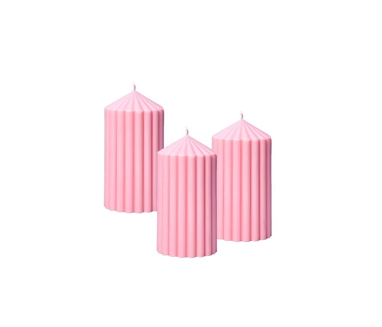 Luces Soy Wax Set of 3 Scented Pink Point Ribbed Pillar Candles for Home Decor Diwali Wedding Pirty Valentine Gift Church x-Mass Dinner Table Spa-image-39