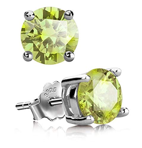 1 Pair Adabele Real 925 Sterling Silver August Green Birthstone Round Cut Stud Earrings 6Mm Cz Created Peridot Stone Solitaire Studs Anniversary Birthday Gift Sse55 #TOP6