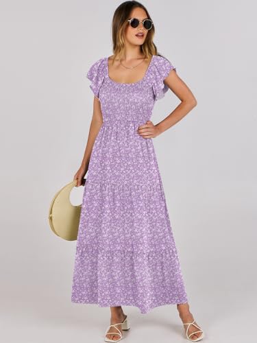 ANRABESS Women’s Casual Summer Maxi Dress Flutter Short Sleeve Scoop Neck Smocked A Line Flowy Beach Vacation Long Dresses2