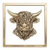 Newinhome Animal Heads Wall Decor (Includes Metal Frame) Resin Animals Sculptures Head Wall Hanging Decoration Gold vintage Wall Sculpture for Living Room Bedroom Office(Highland cattle)