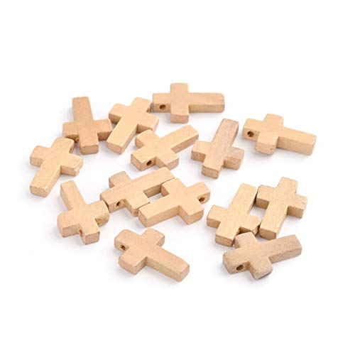 Pandahall Lot de 50 mini croix et pendentifs en bois brut naturel pour la fabrication de bijoux - 2,2 x 1,6 cm