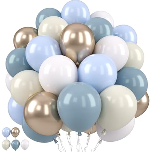 Dusty Blue Balloons, Dusty Blue and Gold Balloons, Baby Shower Balloon Fog Cream Ivory White Champagne Gold Balloon for Boho Birthday Boys Girls Party Wedding Bridal Shower Decorations
