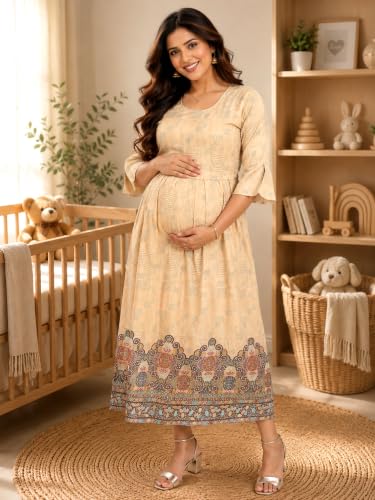 Image of RITIJYA Zipless Feeding Kurta Dress for Women | Maternity Nursing Kurti, No-Zip Easy Access | Extra Pleats Pre to Post Pregnancy | Quick-Dry Fabric | S-4XL