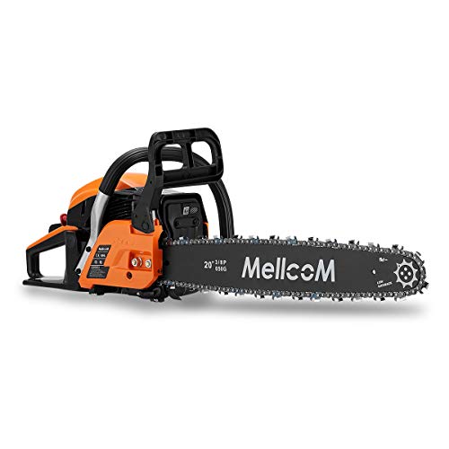MELLCOM 62CC 2-Cycle Gas Powered Chainsaw, 20-Inch 2 Stroke Handed Petrol Chain Saw for Farm, Garden and Ranch,Cutting Trees, Wood