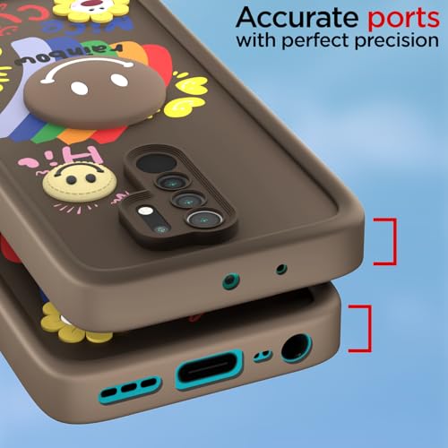 Image of Pikkme Back Cover for Redmi 9 Prime /Poco M2 | Soft Silicone| Cute Rainbow Smile & 3D Cartoon Flower Design | Shockproof Raised Camera Protection Bumper Case (Brown)