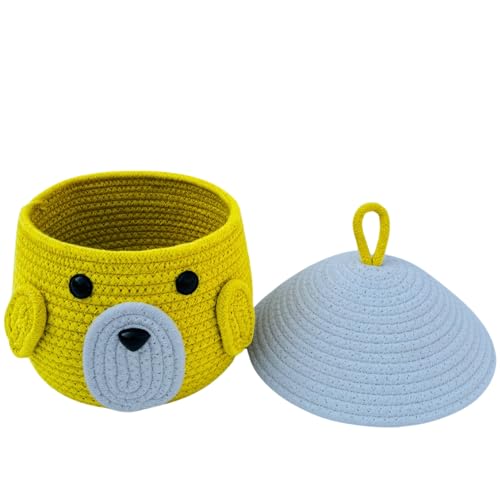 Image of Multi-Purpose Cute Jute Basket with Lid Storage Baskets for Bathroom Living Room & Kitchen Organiser Box Vanity Box First aid Box (Pack of 1) 25x20cm (yellow)