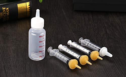 image for Gufastoe Pet Feeding Silicone Nipple with Bottle and Syringes for Pupp