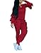 Ruff Long Sleeve Crewneck Sweatshirt Top and Side Ruffle Joggers Pants Sweatsuit Set for Women Red L