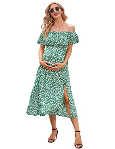 Image of Maternity Dress Women's Off Shoulder Split A Line Casual Maxi Dress Photography Dress for Babyshower