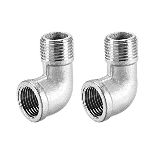 sourcing map Coude en Inox Acier 201 Coulé Raccord Tube 90 Degré 1/2 BSPT Femelle x 1/2 BSPT Mâle Filetage 2Pcs